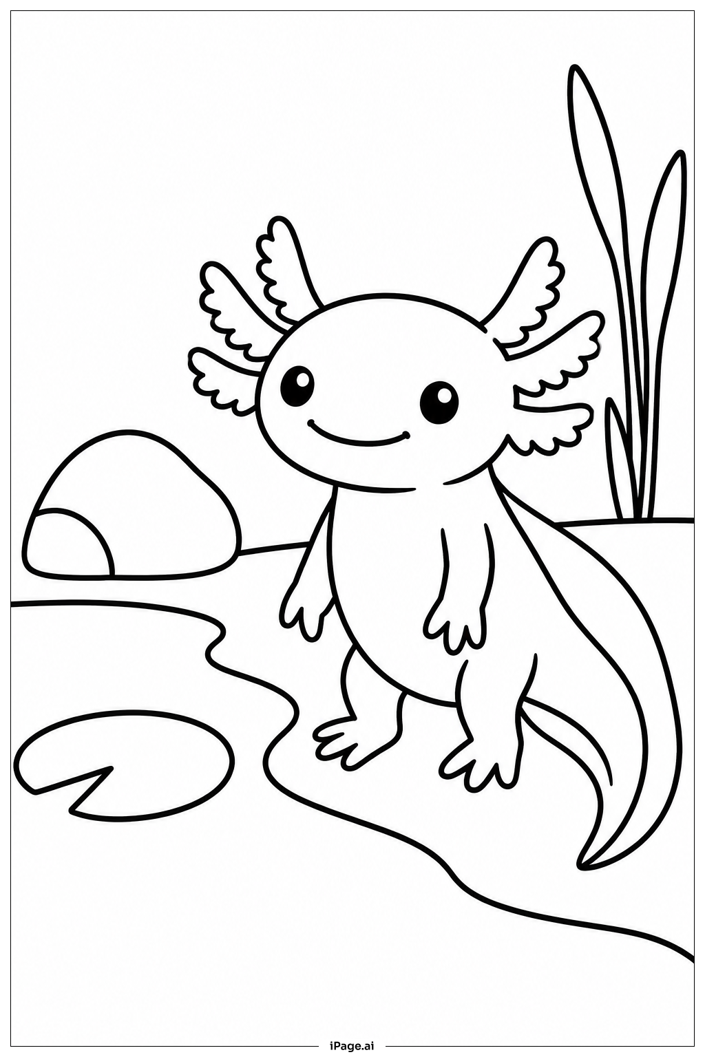 Axolotl At Lake Edge Coloring Page