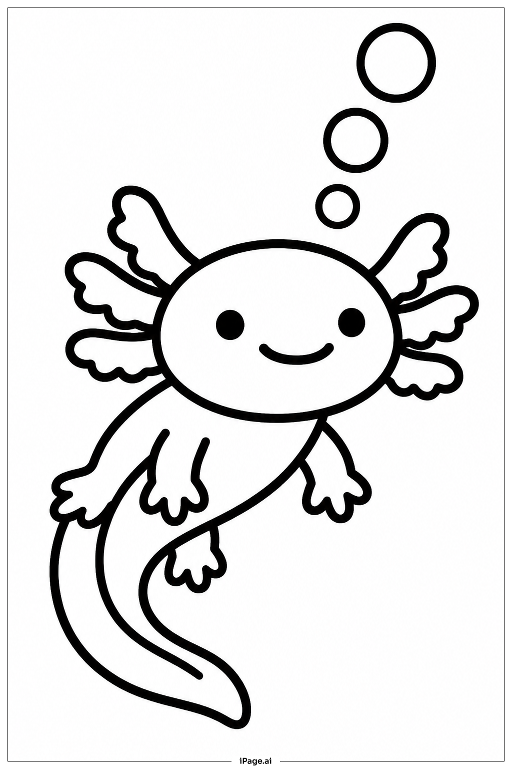 泡を吹くウーパールーパーの塗り絵ページ