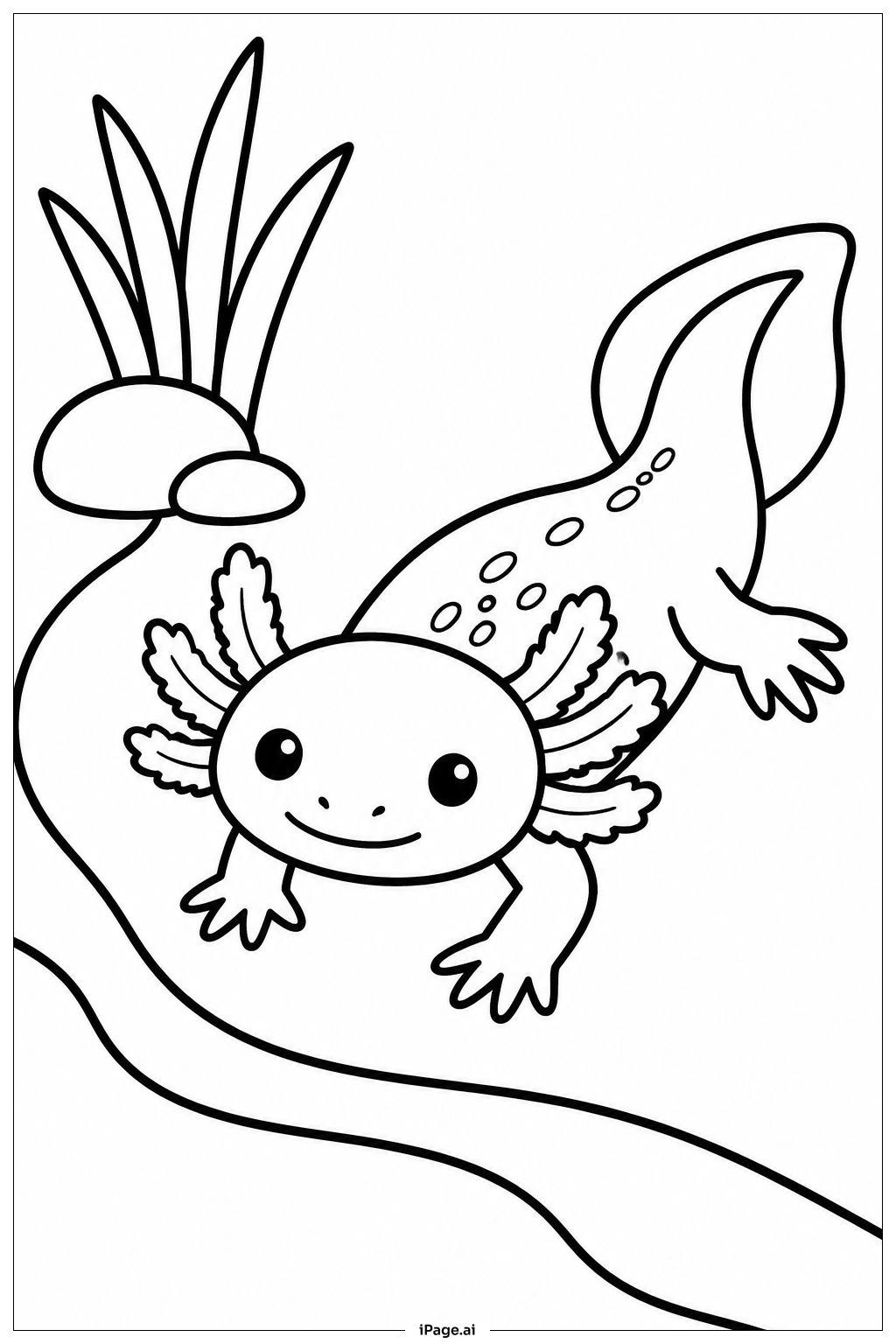 강가의 Axolotl 색칠공부 페이지