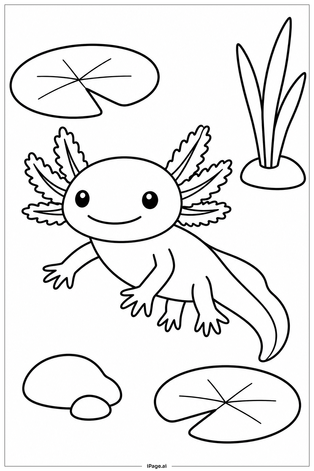 Página para colorir de Axolote no Lago