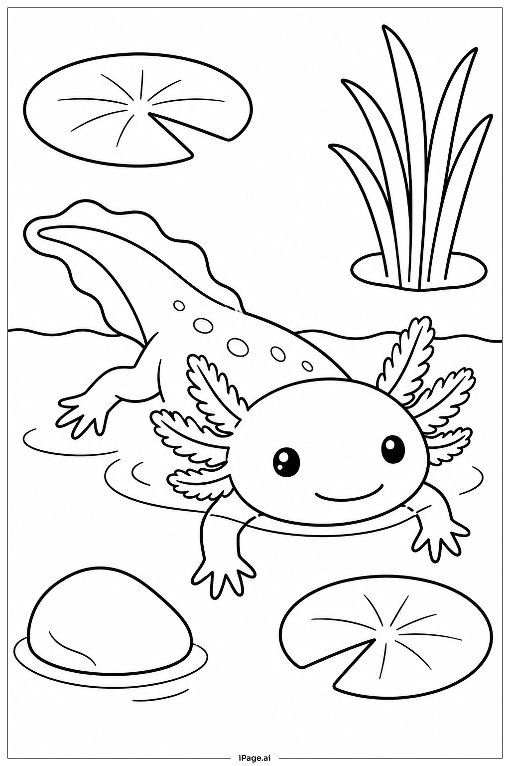 얕은 물속의 Axolotl 색칠공부 페이지