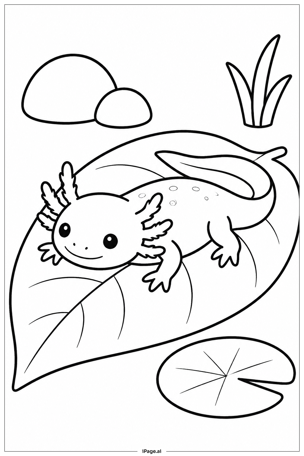 Axolotl On Leaf Coloring Page