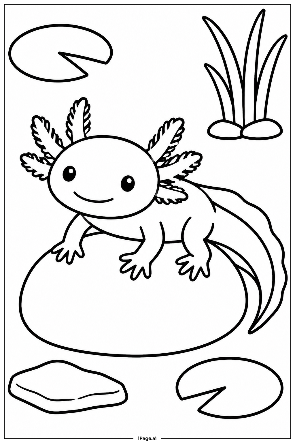 자갈 위의 Axolotl 색칠공부 페이지