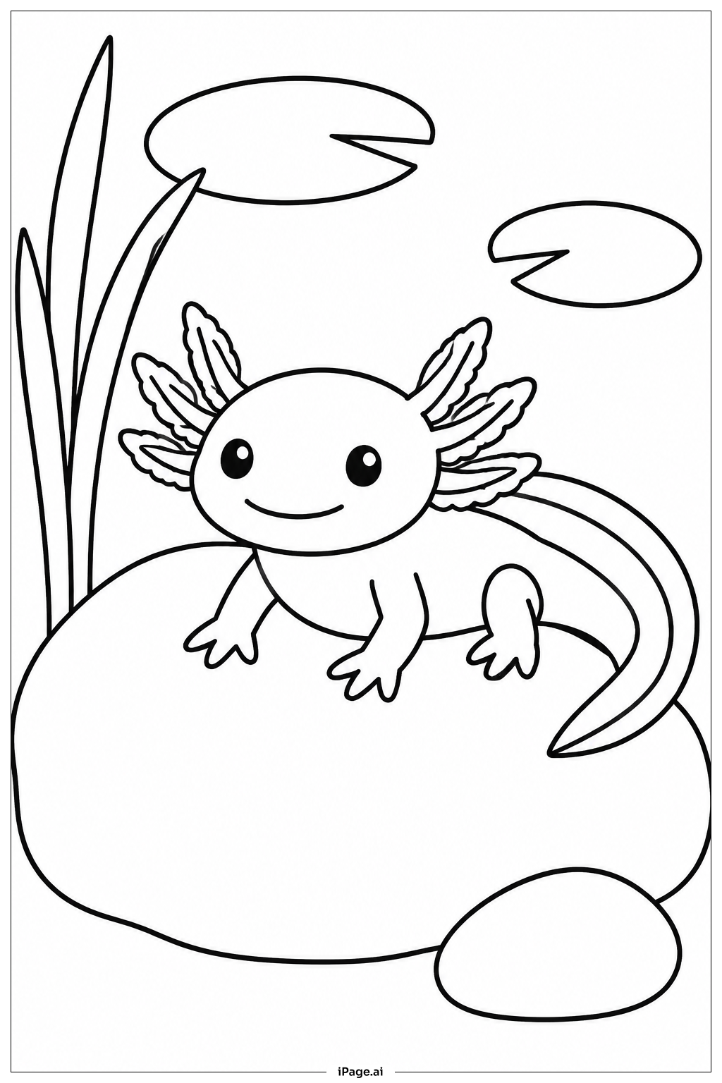 바위 위의 Axolotl 색칠공부 페이지