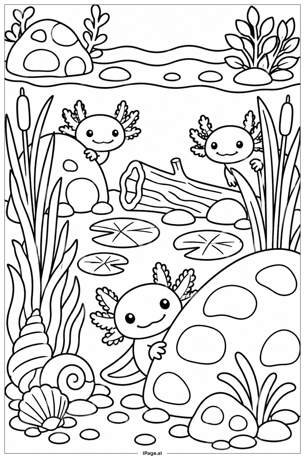 Axolotl spielt Verstecken Ausmalseite