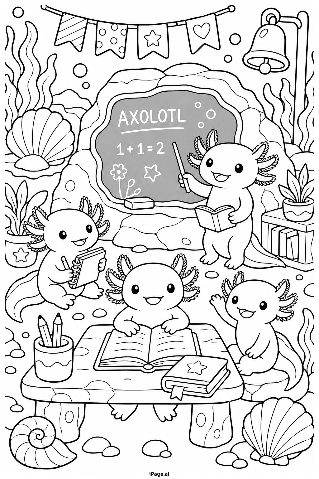 Axolotl School Group Coloring Page
