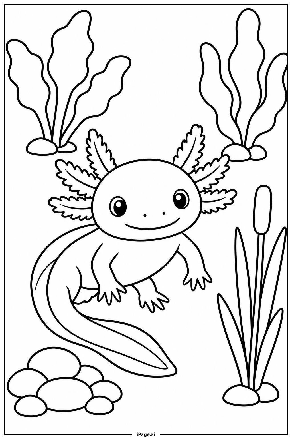 Página para colorir de Axolotl Underwater Garden