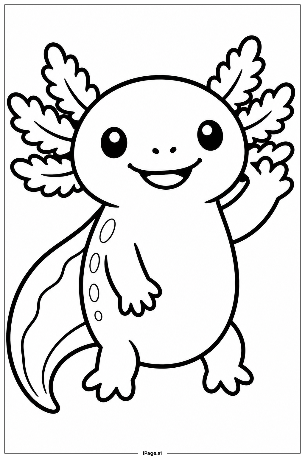アホロートルの手を振る姿の塗り絵ページ