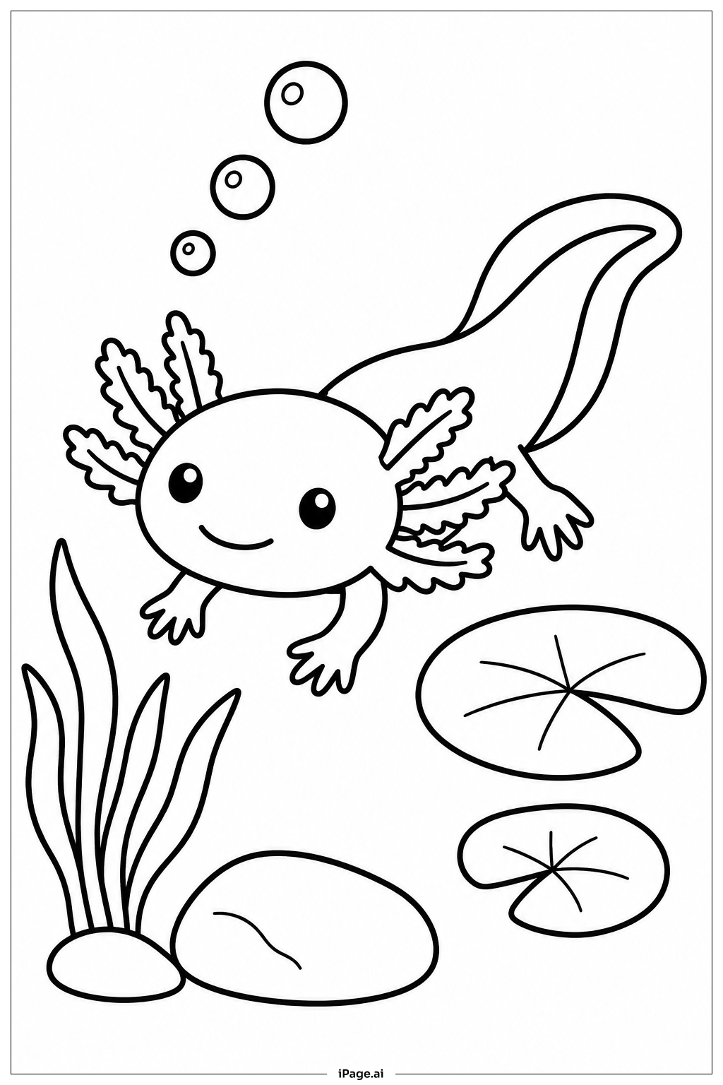 Axolotl With Bubble Trail Coloring Page