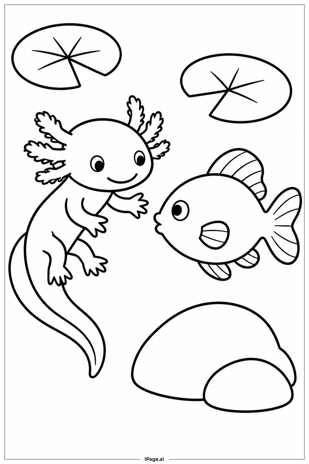 Axolotl With Fish 색칠공부 페이지
