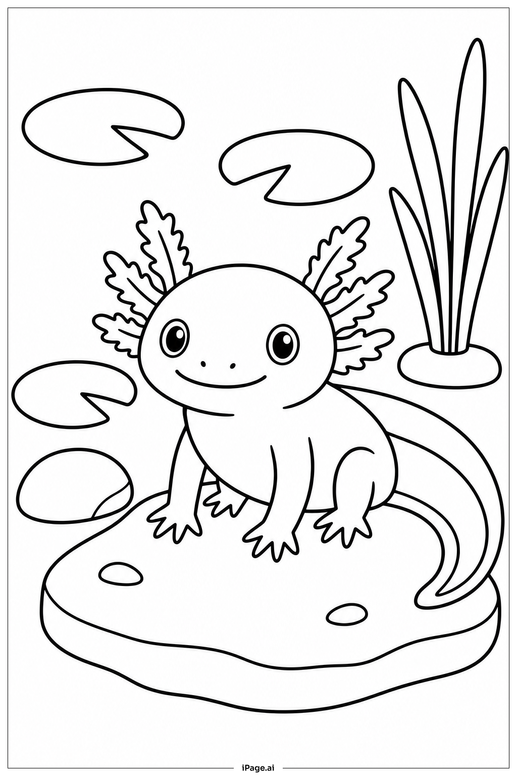 Página para colorir de Axolote com Lírios