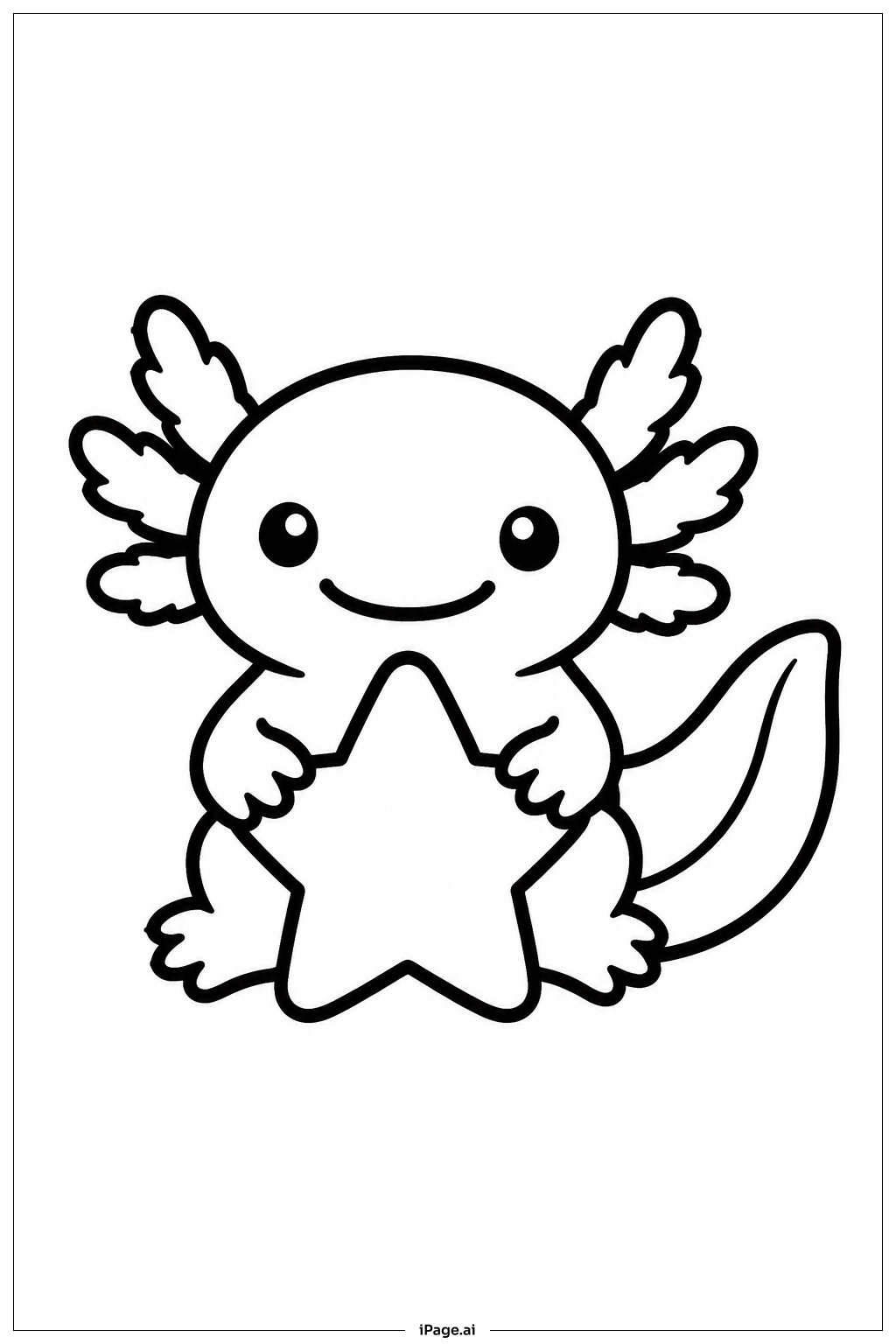 Axolotl With Star Coloring Page