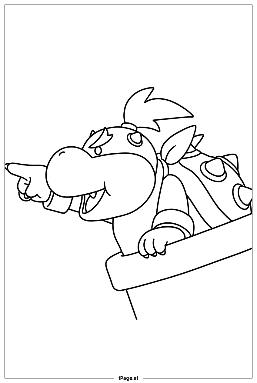 Page de coloriage Bowser Jr pointe en avant en donnant des ordres audacieux