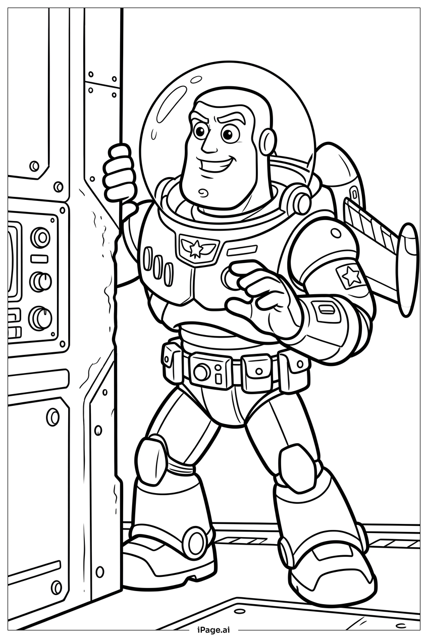 Buzz Lightyear, der ein geheimnisvolles Raumschiff erforscht Ausmalseite