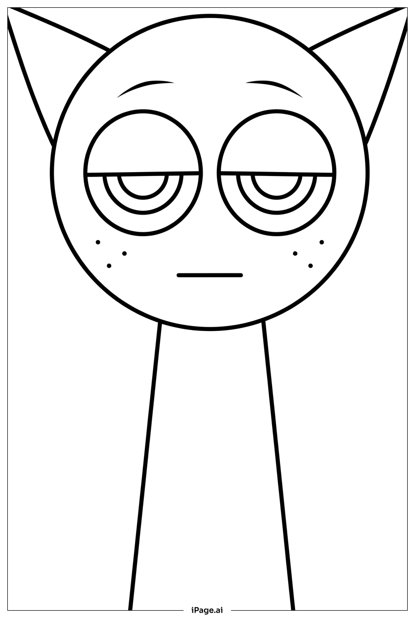 Página para colorir de Sprunki cat-eared teen with freckles stare