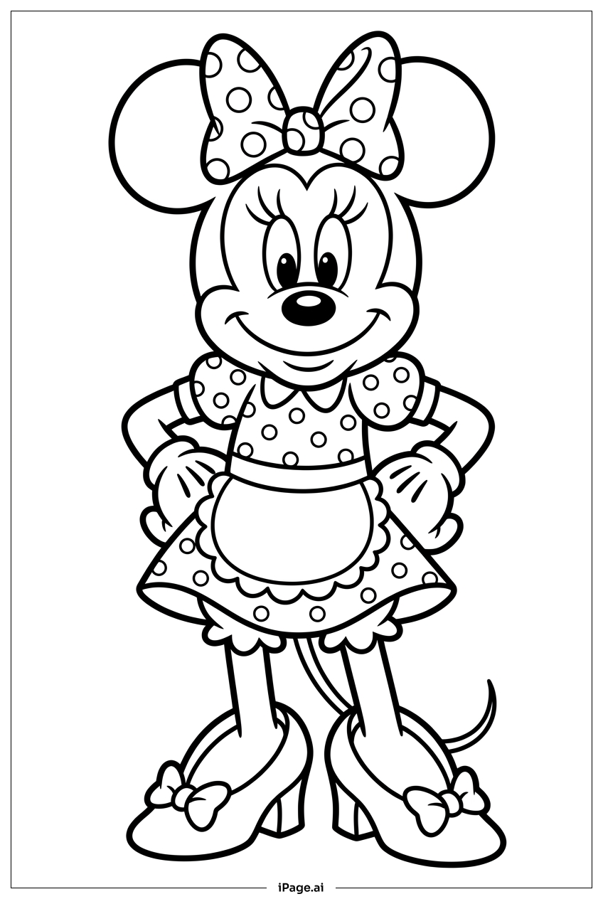 Minnie Maus beim Backen mit Schürze Ausmalseite