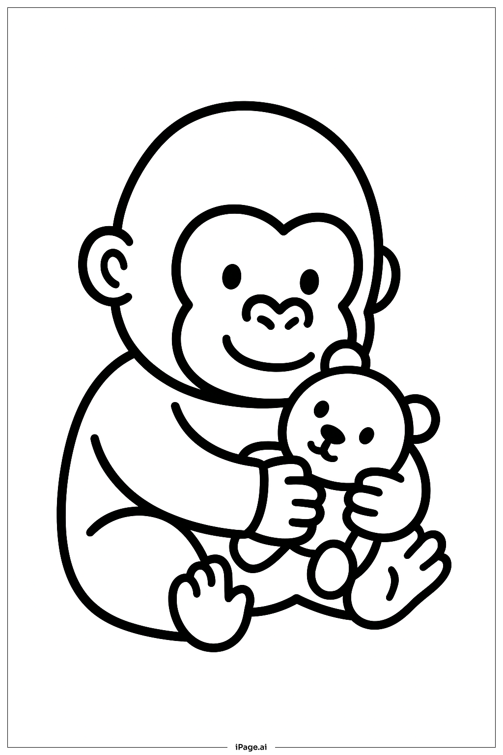  Page de coloriage Bébé Gorille qui Caline 