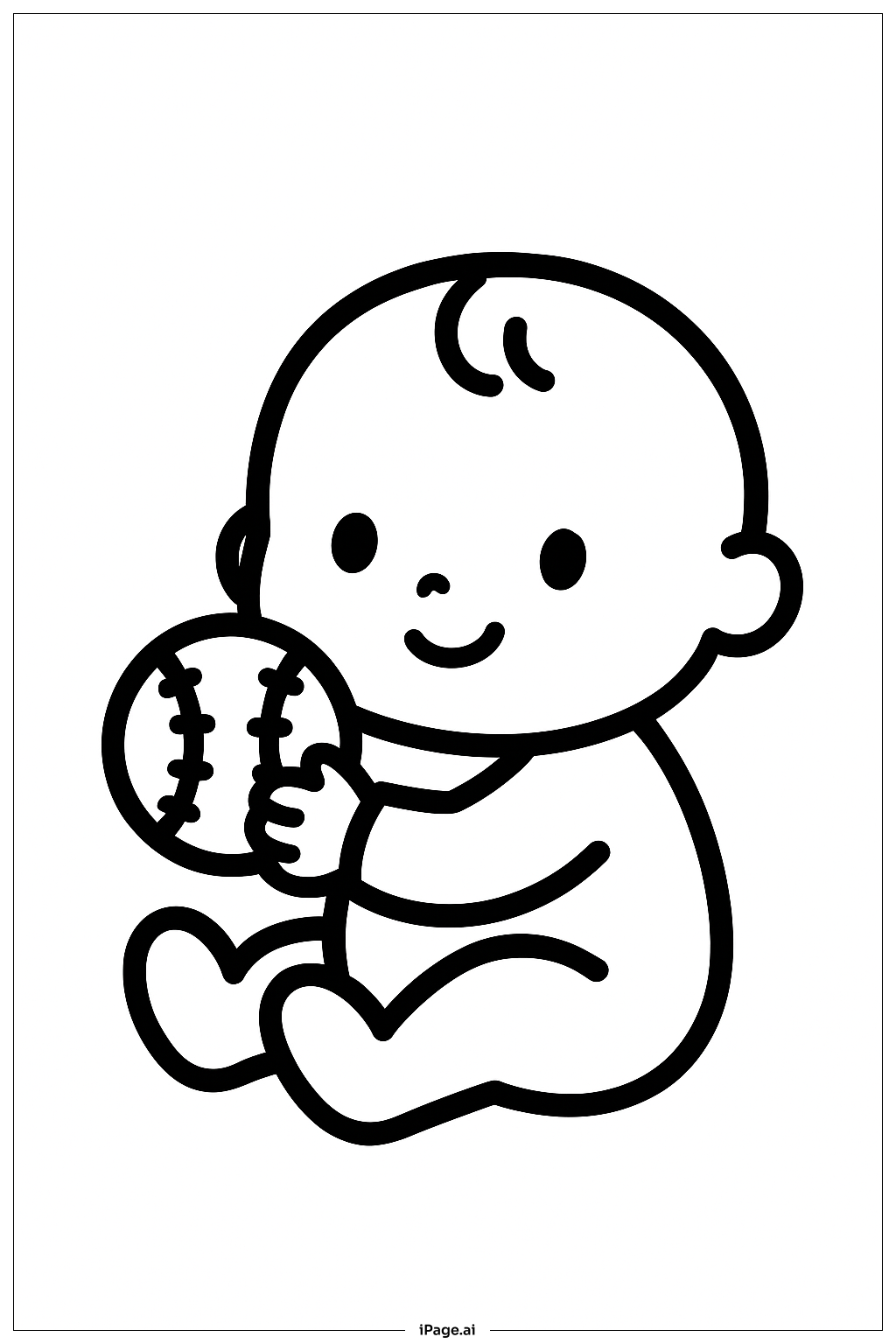 Page de coloriage Bébé tenant une balle de baseball