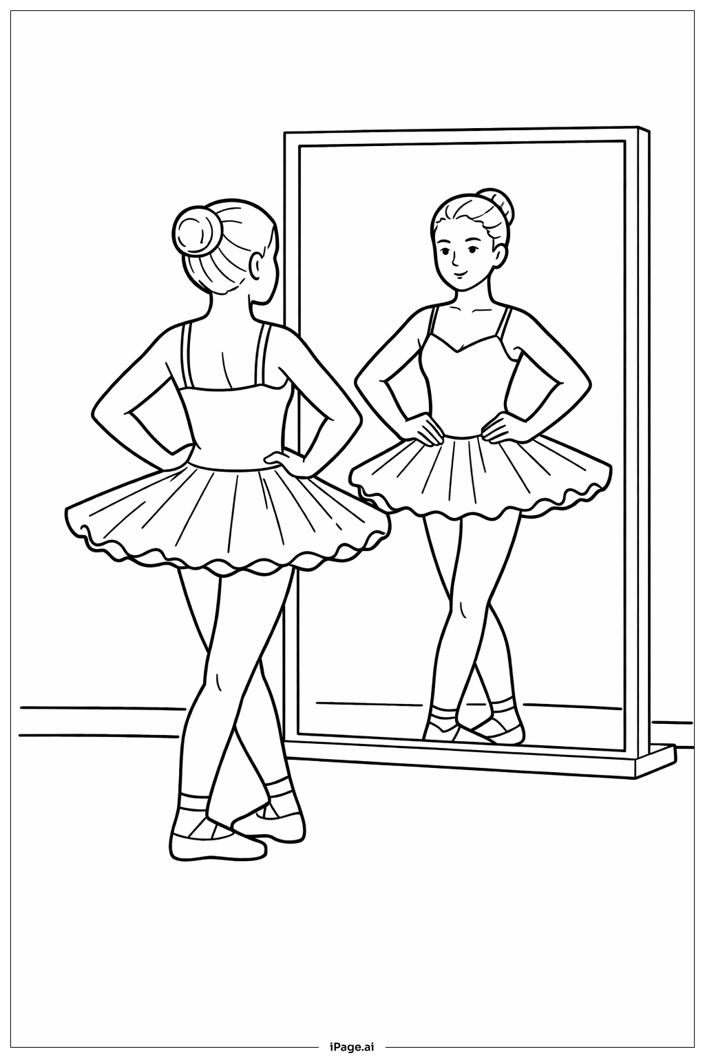 Ballerina vor dem Spiegel Ausmalseite