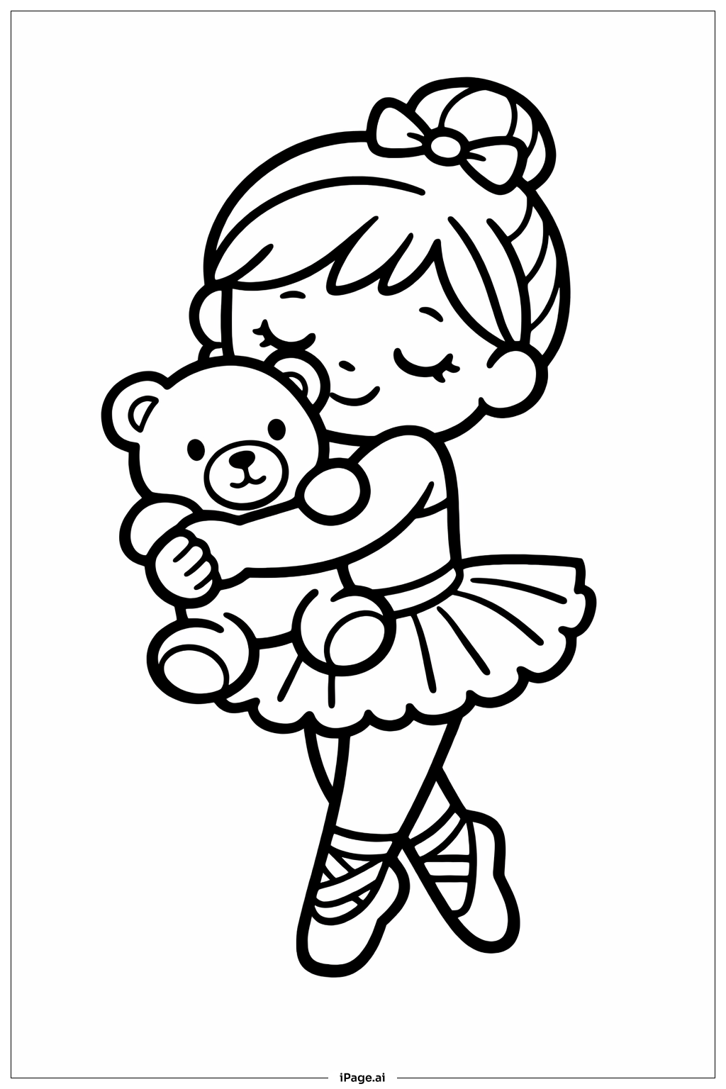 Ballerina, die einen Teddybären hält Ausmalseite