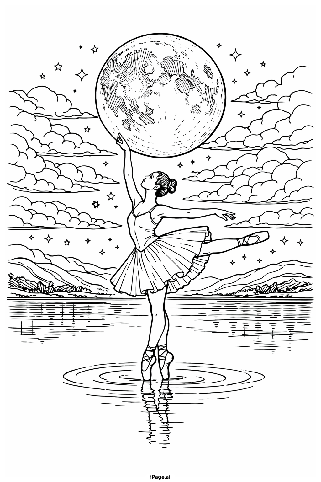 Ballerina im Mondlicht Ausmalseite