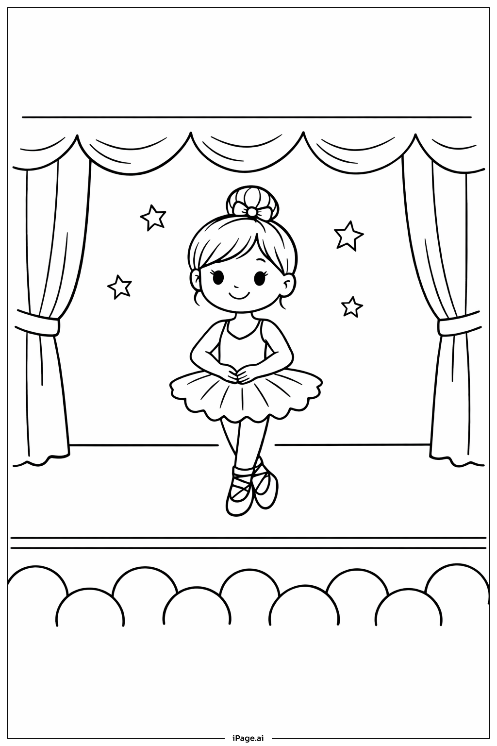 Ballerina auf kleiner Bühne Ausmalseite