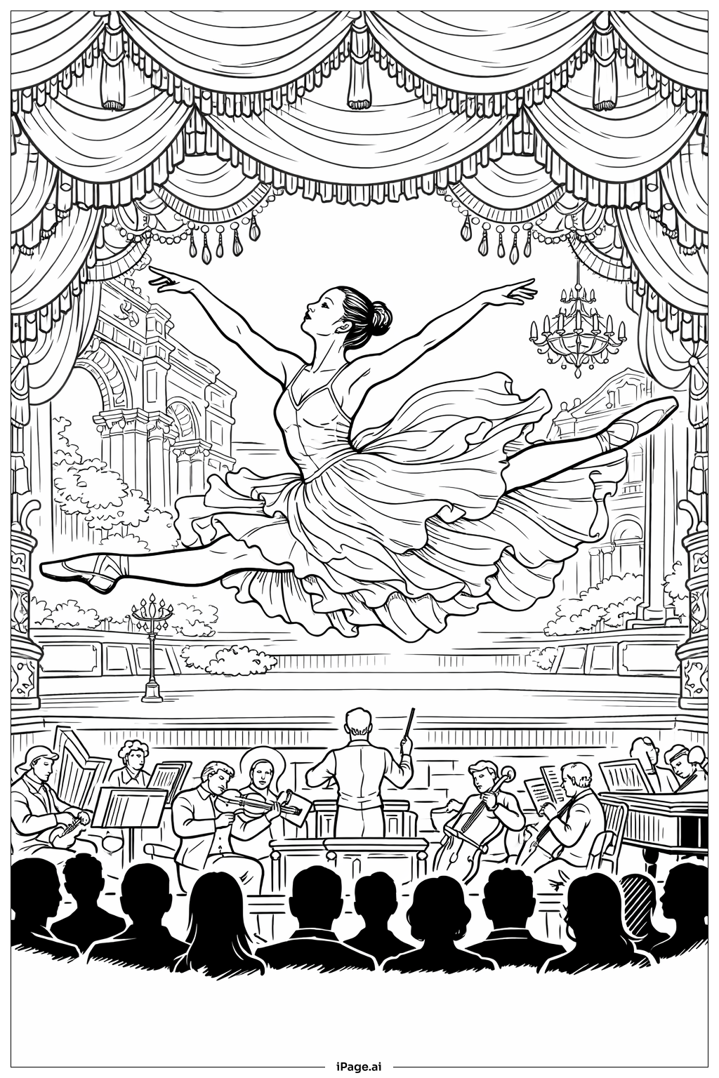 Ballerina führt Grand Jeté aus Ausmalseite