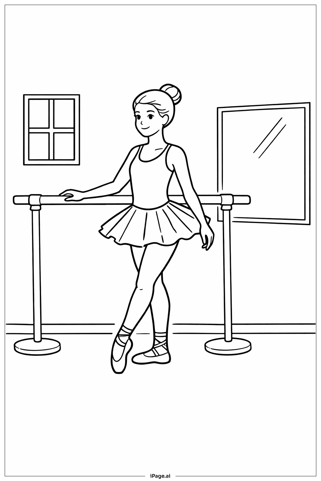 Ballerina beim Üben an der Ballettstange Ausmalseite