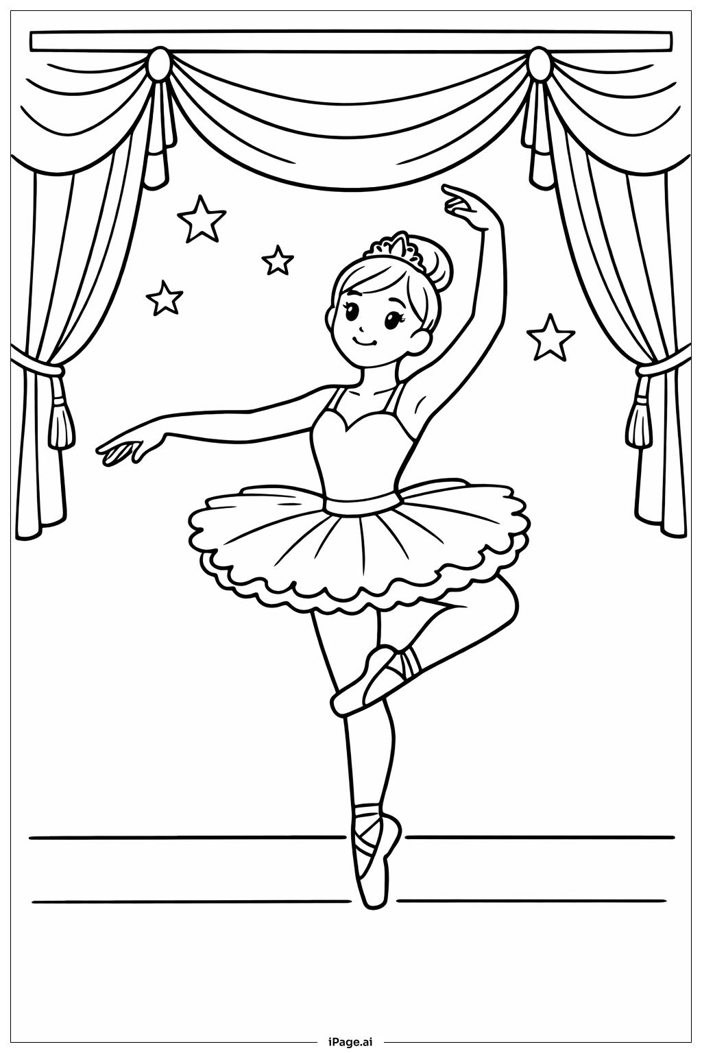 Ballerina unter dem sternenübersäten Vorhang Ausmalseite