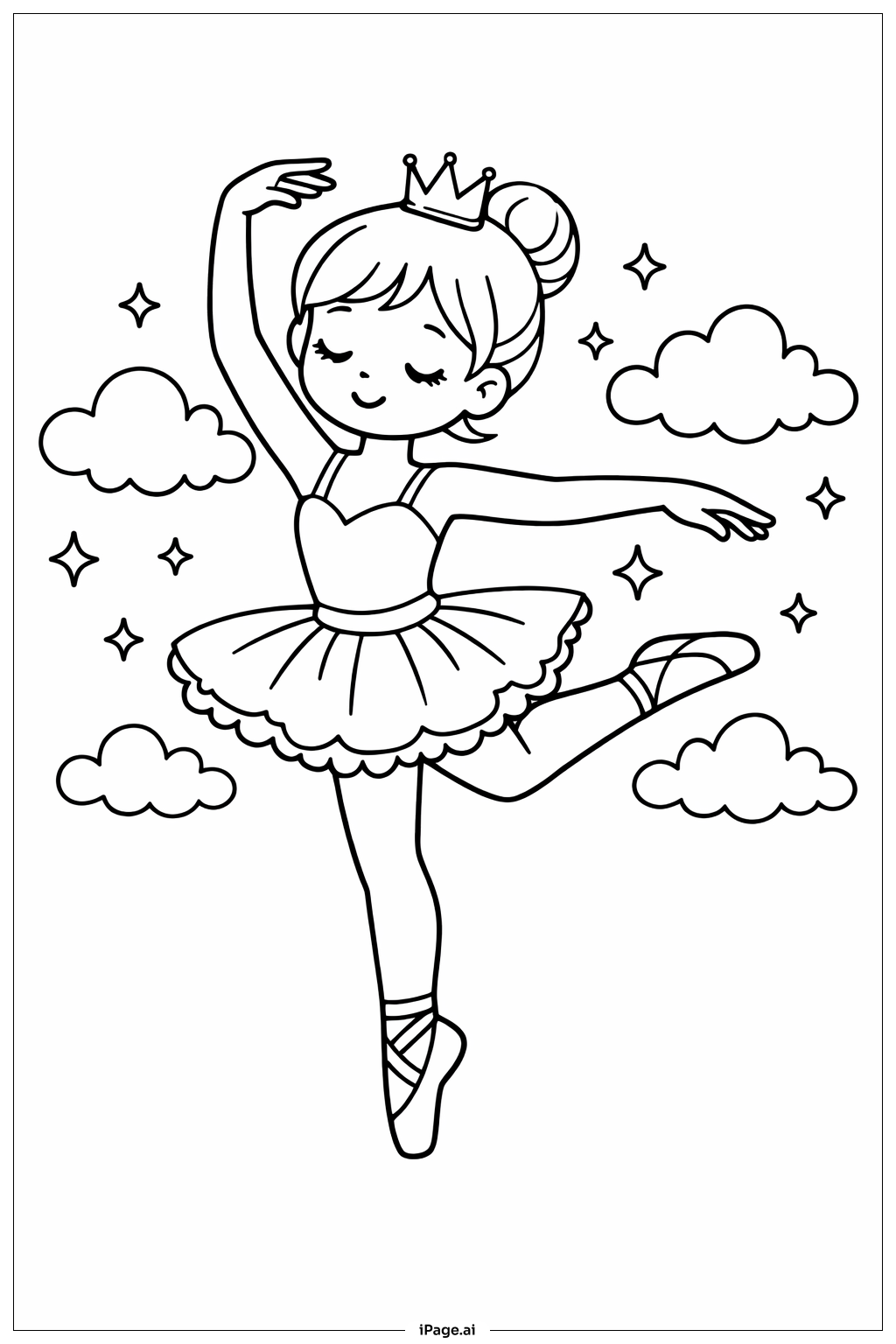 Ballerina mit Krone Ausmalseite