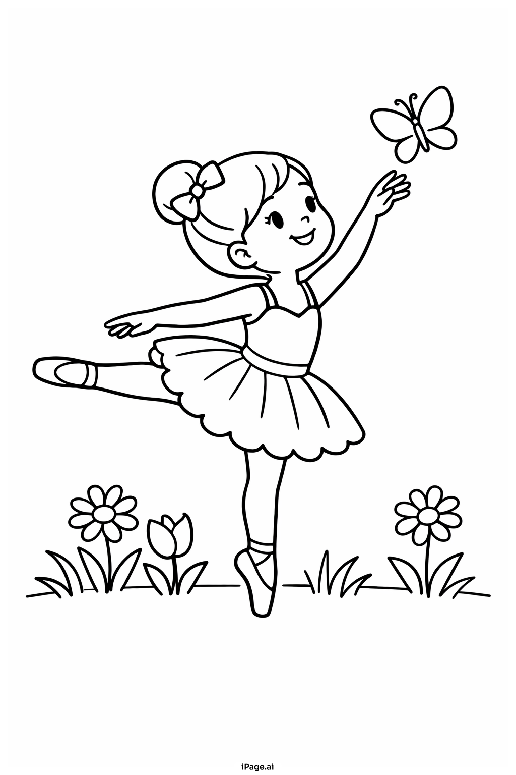 Ballerina mit Schmetterling Ausmalseite