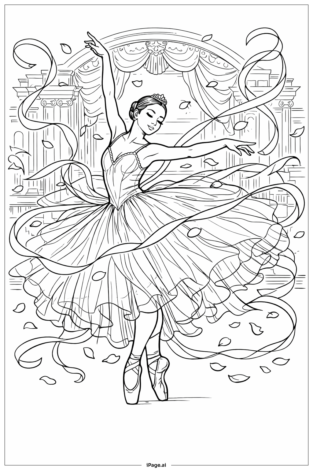 Ballerina mit fließendem Tüllrock Ausmalseite