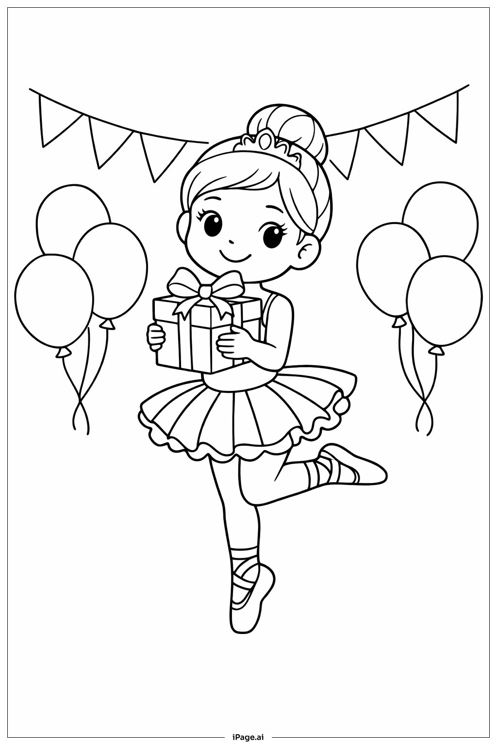 Ballerina mit Geschenkbox Ausmalseite