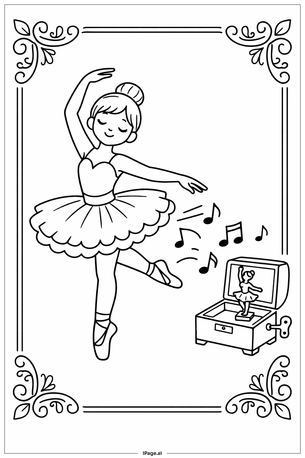 Ballerina mit Spieldose Ausmalseite