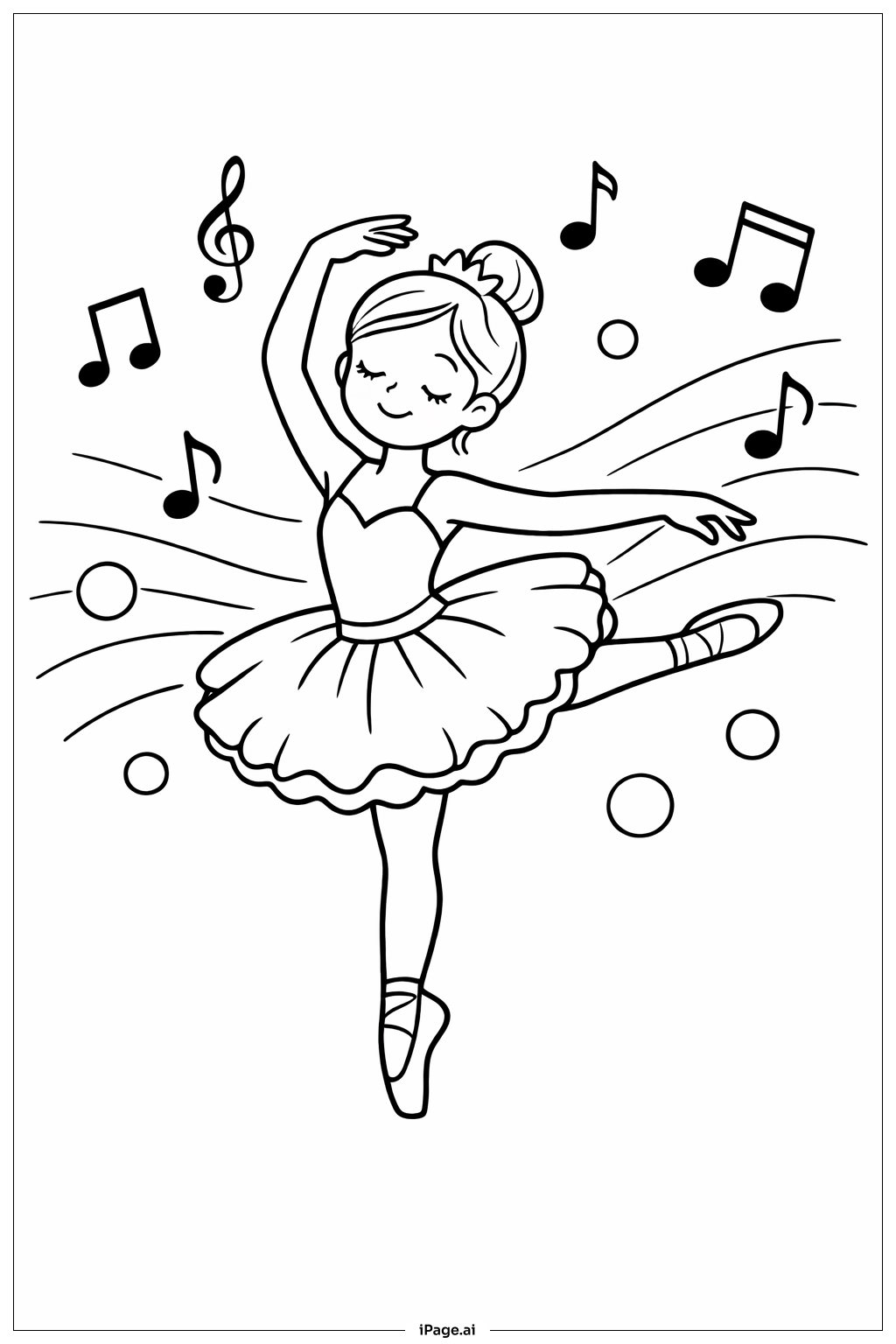 Ballerina mit Musiknoten Ausmalseite