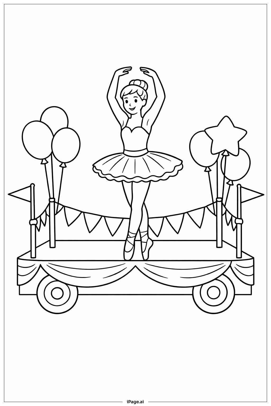 Ballerina mit Festwagen Ausmalseite