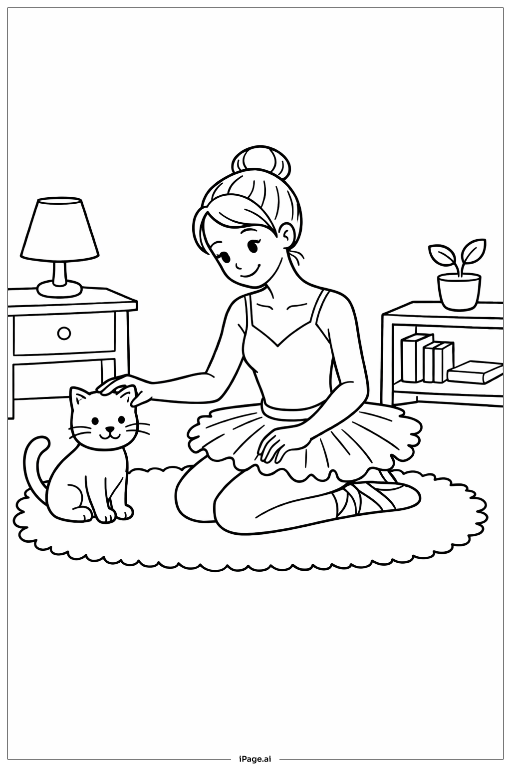 Ballerina mit Haustierkatze Ausmalseite
