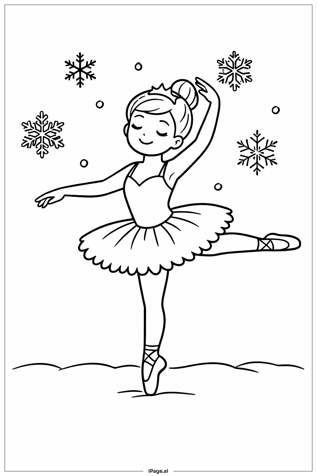 Ballerina mit Schneeflocken Ausmalseite