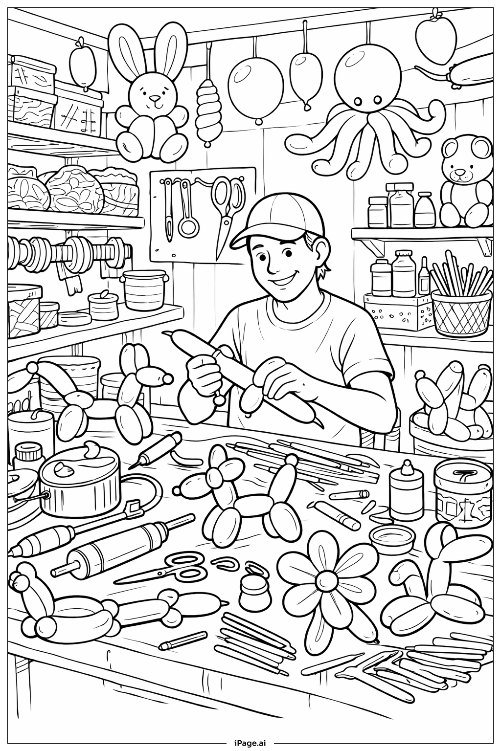  バルーンアニマルワークショップの塗り絵ページ 