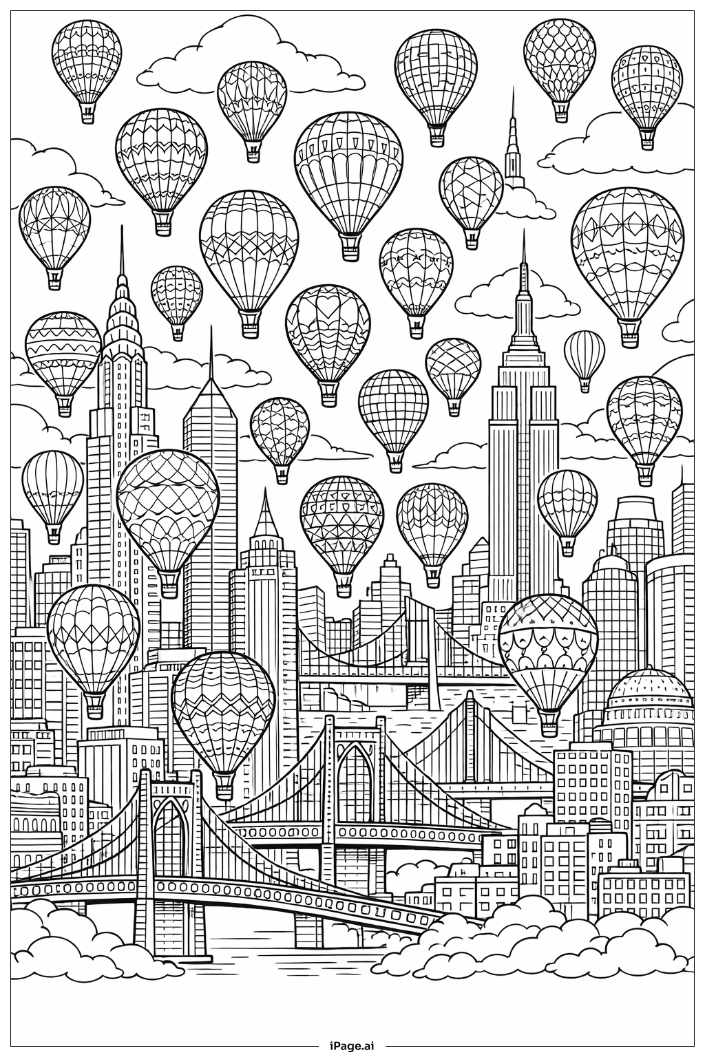  バルーンシティスカイラインの塗り絵ページ 