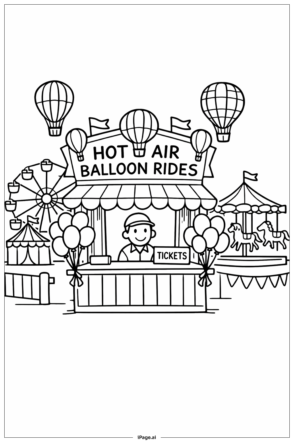  열기구 스탠드 색칠공부 페이지 