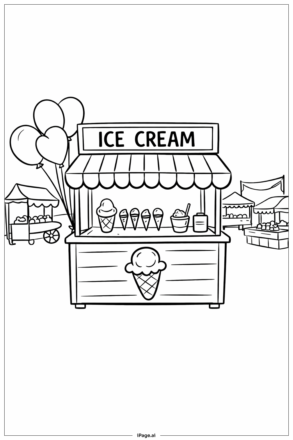  Página para colorear de Puesto de Helados con Globos 