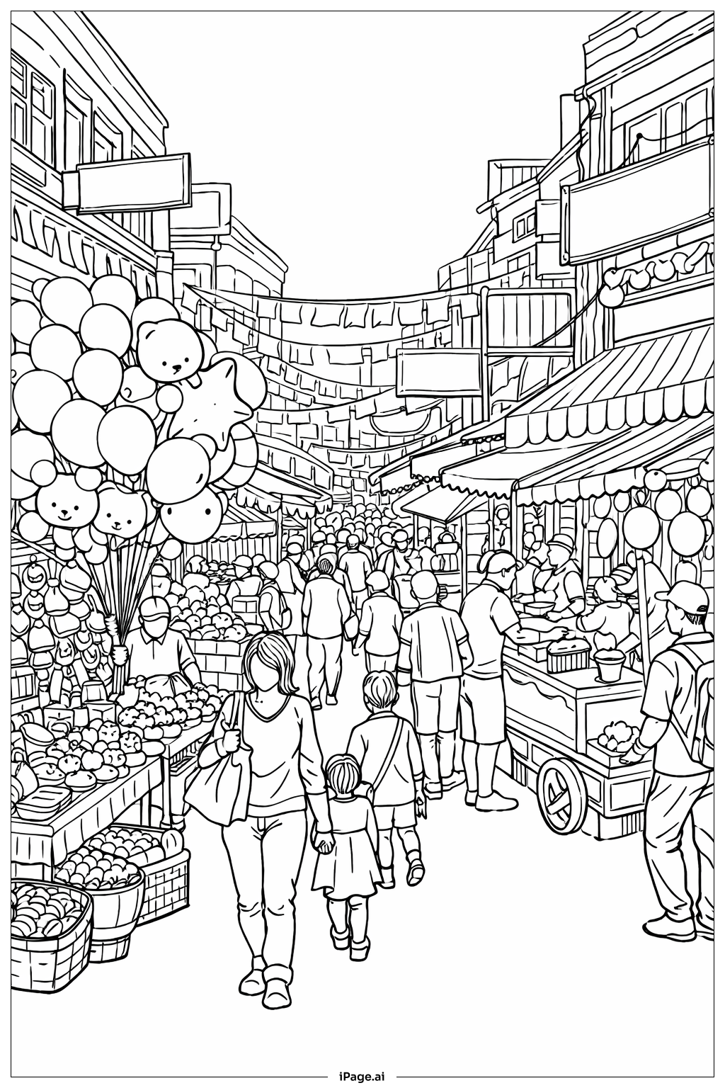  풍선 시장 거리 색칠공부 페이지 