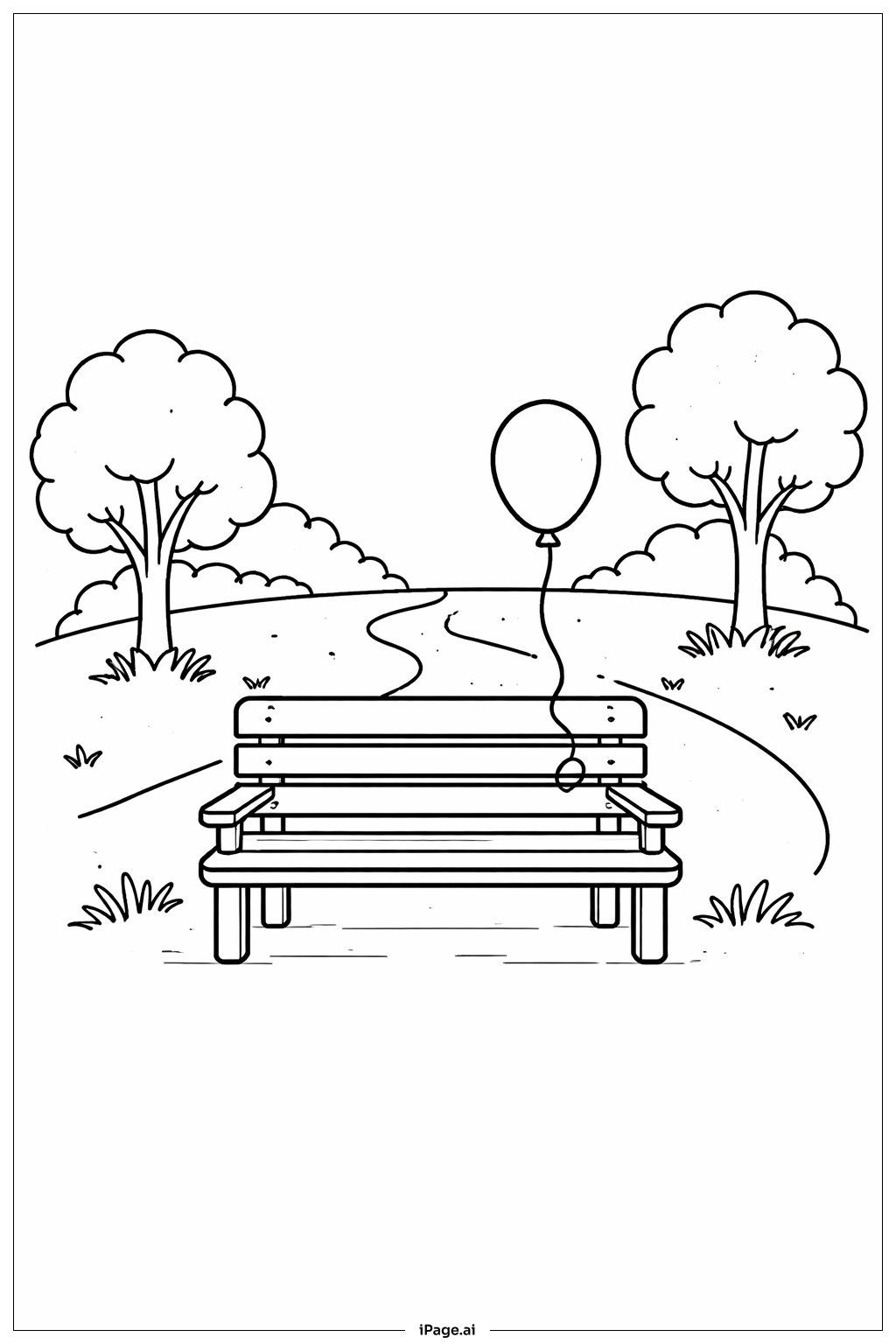 벤치 위의 풍선 색칠공부 페이지