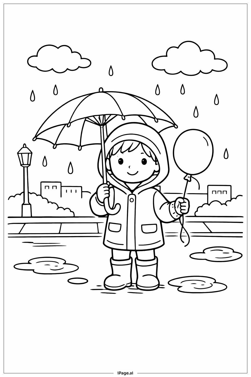 雨天的气球填色页