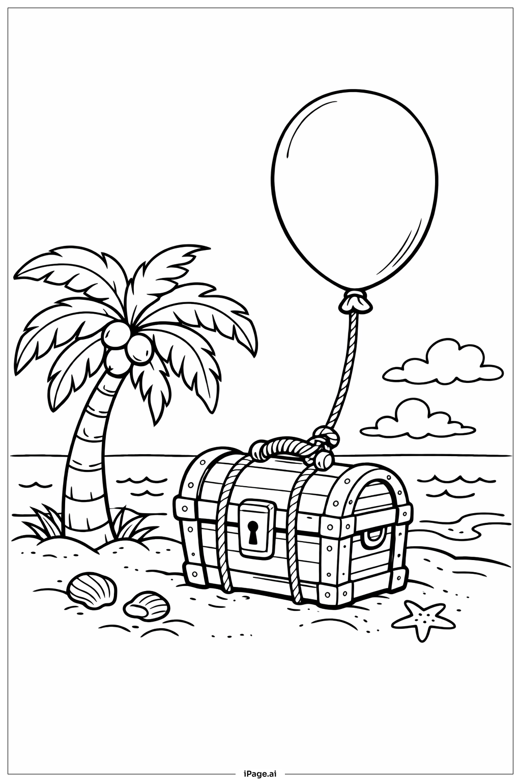  バルーン宝の地図の塗り絵ページ 