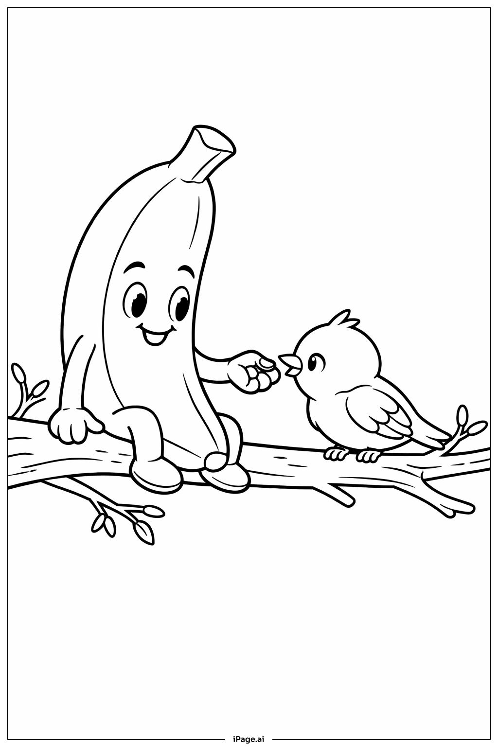 Banana And Bird Coloring Page