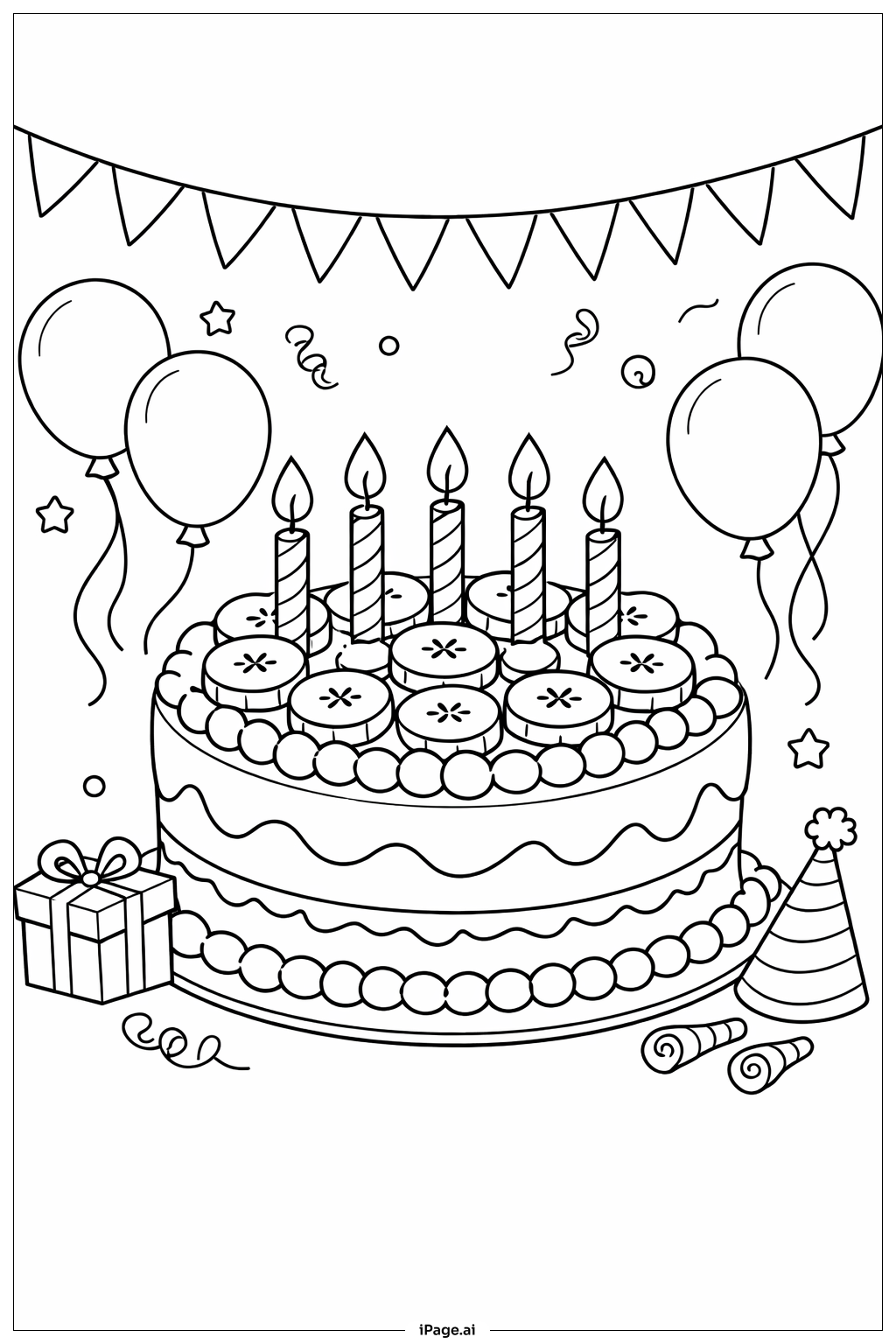 香蕉生日蛋糕填色页