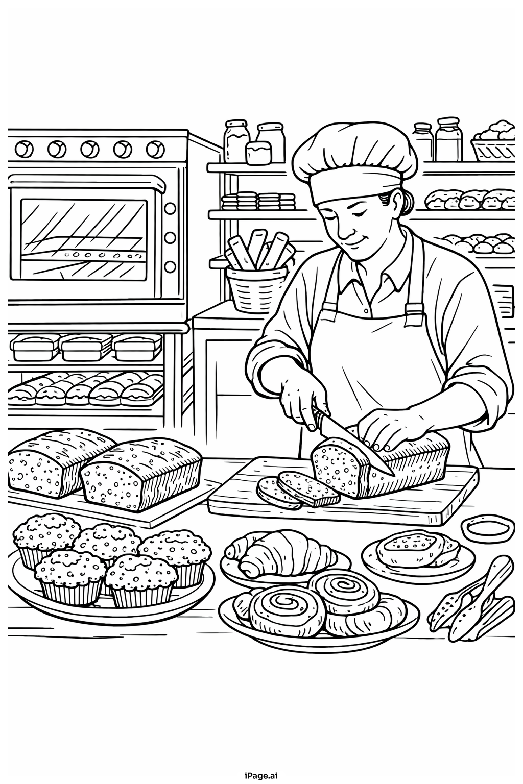  香蕉面包烘焙坊填色页 
