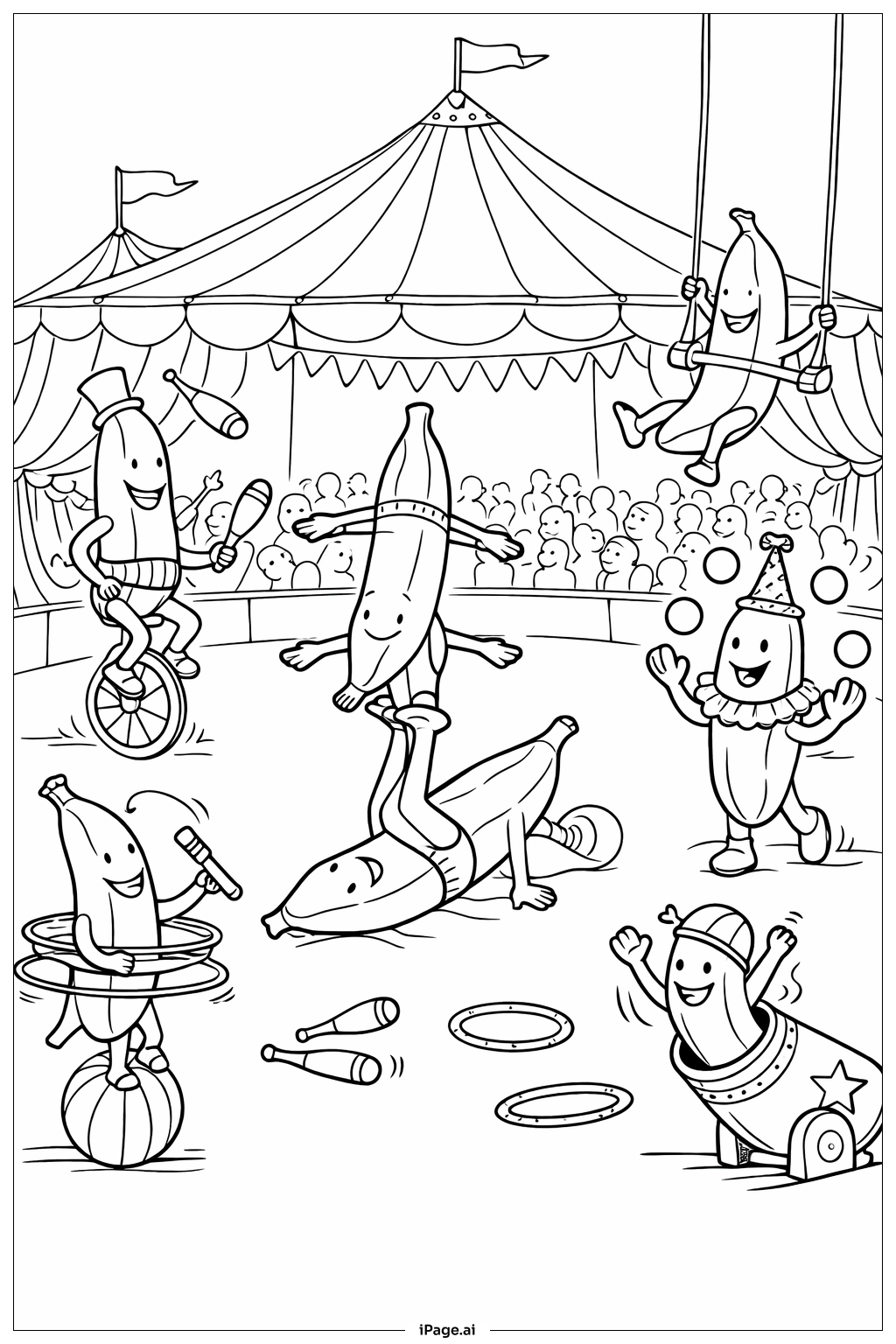  香蕉马戏团表演填色页 